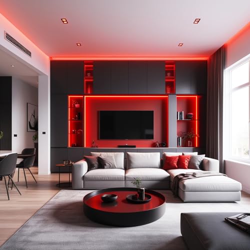Image of COB Led Strip Lights Red, 32.8FT /10M 24V Cob Led Tape Lights 3200Leds CRI 93+ Flexible Dimmable Super Bright Lights Strip for Bedroom, Mirror, Cabinet, Kitchen Room Decor(with Adapter)