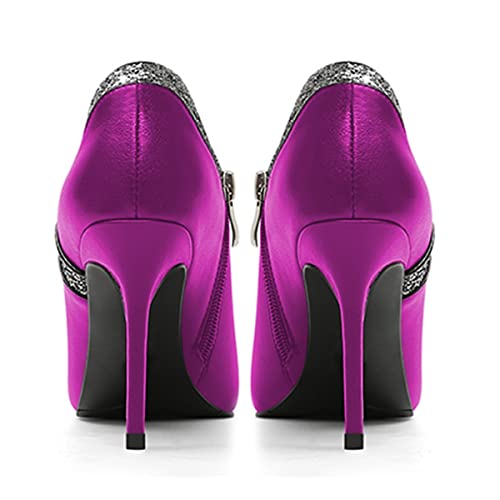 YDN Women Rhinestone Glitter Stiletto Heel Pumps Pointed Toe Side Zipper Short Booties Comfortable Dress Party Shoes Size 4-15 US3