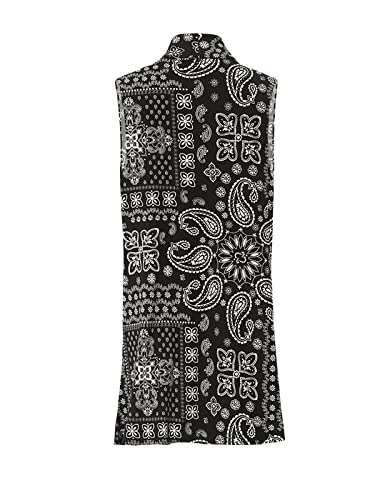 Design By Olivia Women's Open Front Draped Sleeveless Long Vest Cardigan With Elegant Paisley Print Black/White 1Xl #TOP2