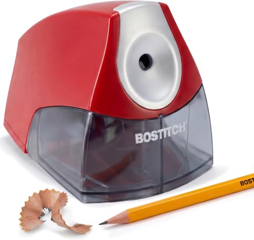 Image of Bostitch Office Electric Pencil Sharpener for Classroom & Desk Use, Heavy-Duty Stall-Free Motor, High-Capacity Shavings Tray, Red (Pack of 6)