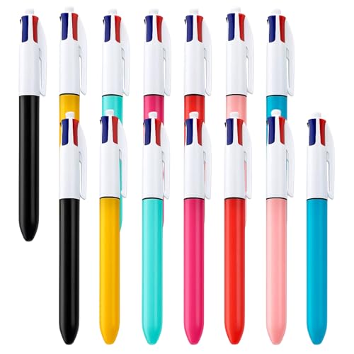 JcvPot 14er Mehrfarbiger Kugelschreiber, 4 Farben Kugelschreiber, Mehrfarben kugelschreiber Für Büro, Schule, Kreatives Schreiben Und Zeichnen, 14.7 * 1.2 cm