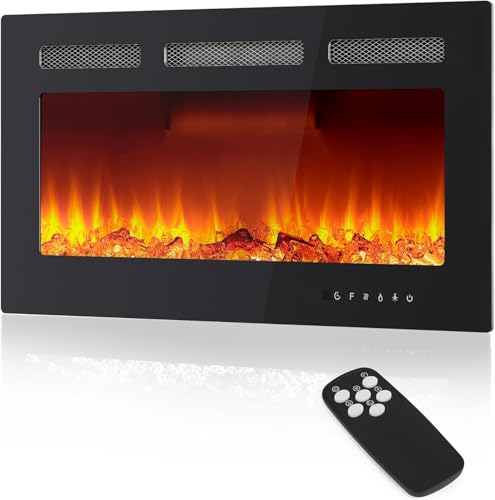 30 Inch Recessed & Wall Mounted Electric Fireplace - Remote Control + Touch Screen, Low Noise 750/1500w Heater with Timer, Adjustable Flame Color/Brightness for Living Room Bedroom