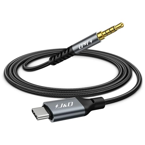 J&D USB C to 3.5mm Adapter, Aux Cord for Car Type C to 3.5mm Audio Jack Cable, TRRS Headphone Stereo Adapter Mic Compatible with iPhone 15/16/17 Series and Galaxy S24/S25 Series, 3.3 Feet