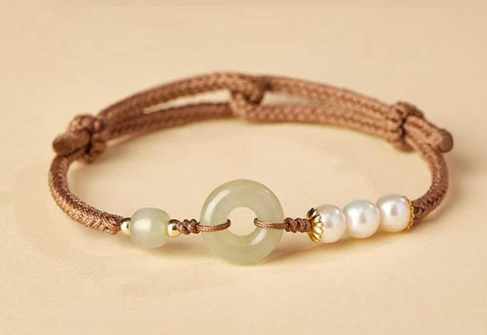 and Tian Jade Peace Buckle Bracelet Knitted String Pearl Peace Good Luck Pearl Boudoir Bracelet Birthday Resizable Hand Braid Rope Thread Protection Bracelet for Gemstone Jewelry for s