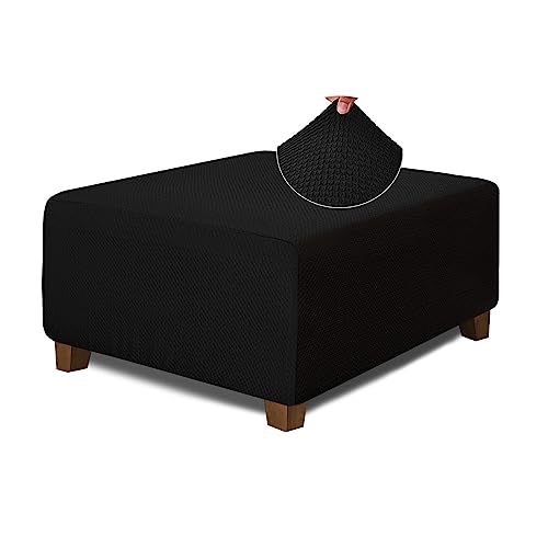 Image of NeColorLife Square Ottoman Cover Jacquard Fabric Thick Stretchable Slipcover for Oversized Square Ottoman Furniture Protector,X-Large,Black