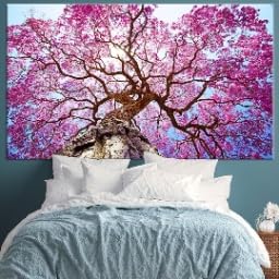 Peinture murale arbre fleurs roses tableau esthétique toile romantique pour chambre