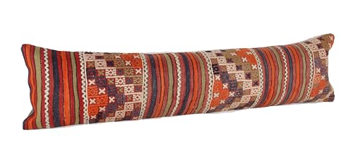 Kilimwarehouse King Size Kilim Pillow Cover 12x47 inch Handmade Lumbar Oriental Kilim Pillow Bedding Organic Oblong Accent Cushion Cover Huge Twin Extra Long Pillow