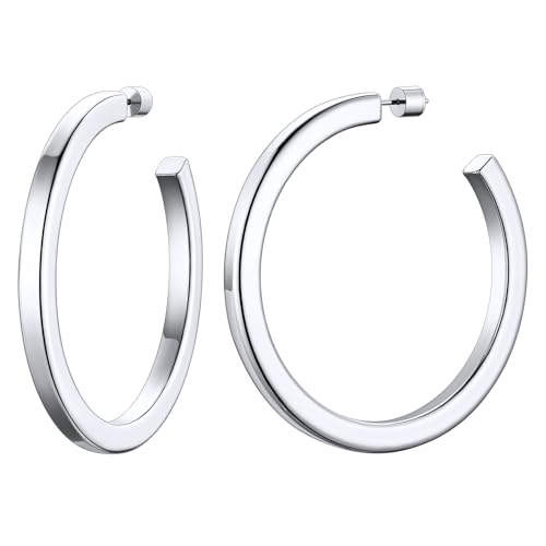 ChainsHouse 316L Stainless Steel Hoop Earrings for Women - 30mm/40mm/60mm/80mm 18K Gold/Black Lightweight Open Hoop Earrings, Fits for Sensitive Ears, Send Gift Box B: Stainless-60mm