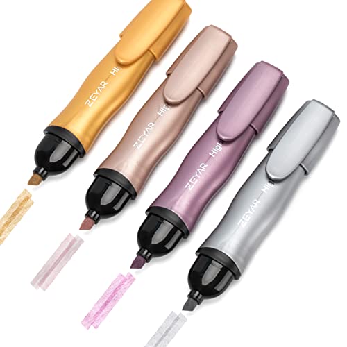 Zeyar Aesthetic Highlighter Pen, Mystic Gems Colors, Chisel Tip Marker Pen, Water Based, No Bleed Dry Fast Easy To Hold, For Study Notes School Office (4 Noble Colors) #TOP24
