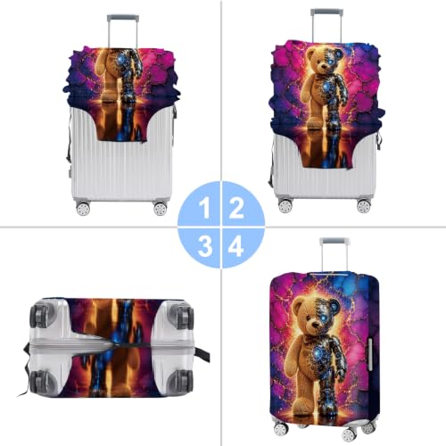 Image of Cyberpunk Mech Teddy Bear Luggage Cover Protective Suitcase Protector, Elastic Washable Travel Baggage Cover Fits 28-30 Inch Suitcase, Cool Robotic Bear Design for Men Women,L