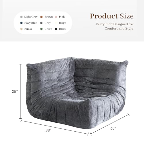 Image of Bean Bag Chair, Memory Foam Bean Bag Chairs for Adults, Fireside Corner Chair Lazy Floor Corner Sofa for Living Room, Bedroom, Dorm, Office(Dark Grey)