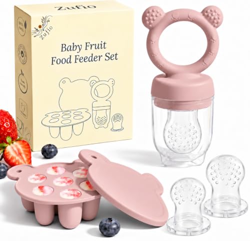 Silikon Fruchtsauger Baby: Schnuller und Muttermilch, Eis am Stiel, Gefrierschrank, Aufbewahrungsbehälter für Babynahrung, Eiswürfel für Babyzahnen und Selbstfütterung (Rose)