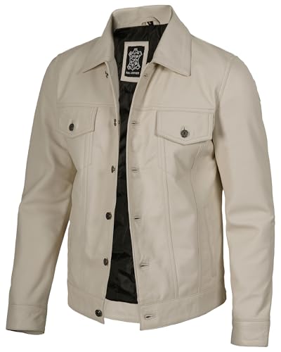 Image of Blingsoul Men's Leather Jacket - Real Full-Grain Lambskin Trucker Jacket for Men