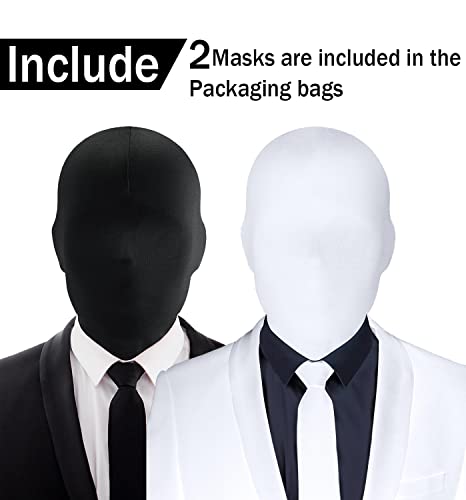 keland 2 Pieces Zentai Full Face Mask Halloween Spandex Hood Mask for Unisex Cosplay(Black & White) - Image 2