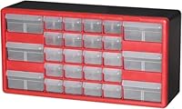 Akro-Mils 10126 26-Drawer Plastic Drawer Storage Cabinet for Garage Organization, Teacher Toolbox, Makeup Organizer, and More, 50.8 cm W x 15.24 cm D x 25.4 cm H, Red