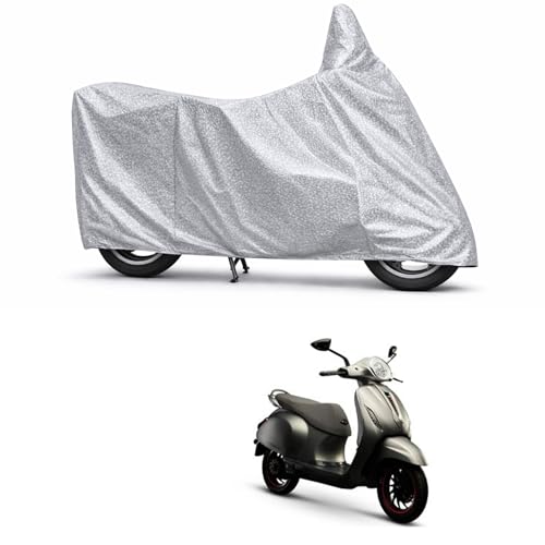 Image of 100% Waterproof Two Wheeler Body Cover Multi Layered Fabric Designed for Bajaj Chetak | Belt Buckle Lock | Silver Mag