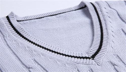 Men's V-Neck Knit Sweater Vest Solid Color Waistcoat Sleeveless Cable Knit Winter Fashion Tops3