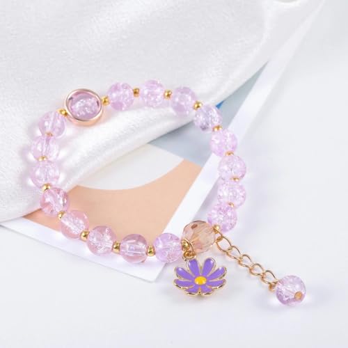 Image of El Regalo 1 PC Dailsy Flower Sparkly Crystal Beads Tassel Bracelet for Girls /Teens /Women- Cute Crackle Beads Daisy Flower Stretch Bracelet