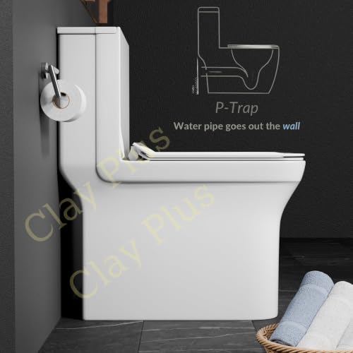 Image of Clay Plus P-Trap Premium Ceramic Rimless Water Closet Floor Mounted One Piece Ceramic Western Toilet /Commode With Soft Close Seat Cover For Home, Bathroom, Lavatory, Toilets (106 P-TRAP)