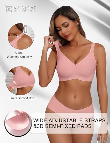 Image of Avidlove Bras for Women Seamless Bra Full Coverage T Shirt Bralettes V Neck Wireless Bra Comfortable Brassiere