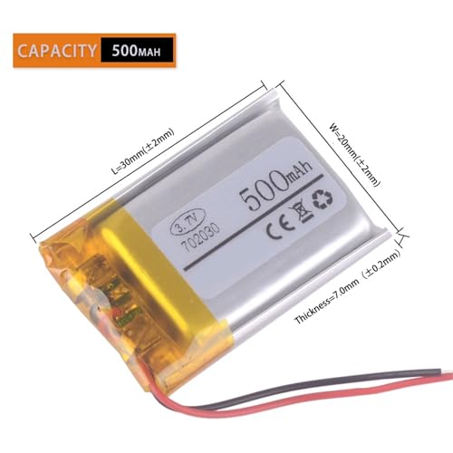 Batería 702030 de 3,7 V y 500 mAh recargable de polímero de litio 2