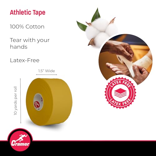 Image of Cramer Team Color Athletic Tape, 1.5 inch x 10 Yards Gold, Easy Tear Sports Tape for Ankle, Wrist & Knee, Latex-Free Adhesive, Strong Support, Athletic Training Tape Roll