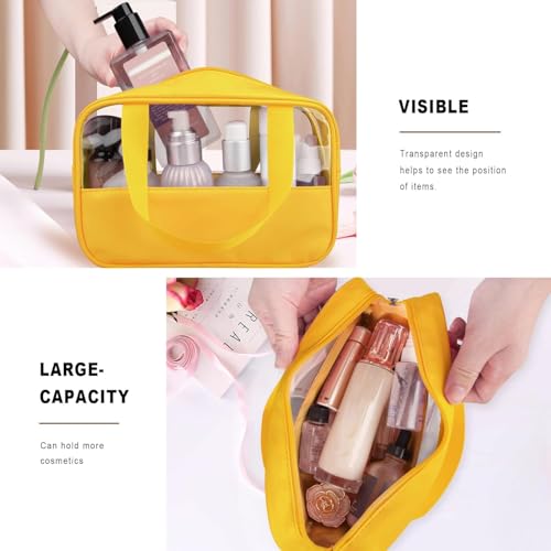 Image of KBS Toiletry Kit Cosmetic Makeup Storage Organizer Clear Styilish Wash Bag Pouch Set of 3 for Travel Luggage Transparent with Metal Zipper Gift for Men Women Girls (Yellow)