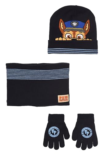 Pat Patrouille, Bonnet, Tour de Cou et Gants, Garçon (Bleu Marine, 54 cm)