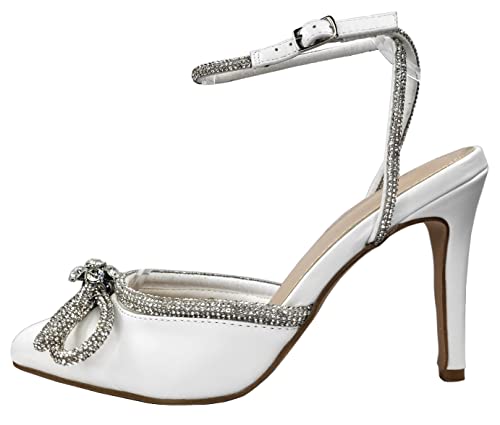 TOP Moda Women's High Heels Closed Toe Rhinestone Bow Ankle Strap Pumps Dress Shoes3