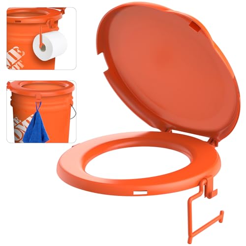 Orange Portable Toilet Seat for 5 Gal Buckets, Snap-on Lid for Adults, Camping, Hiking, Emergency, Car, Boat