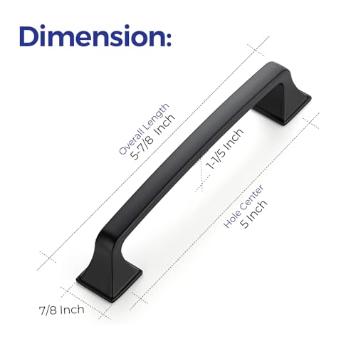 Image of Ravinte Matte Black Square Foot Arch Cabinet Pulls 5 Inch 15 Pack