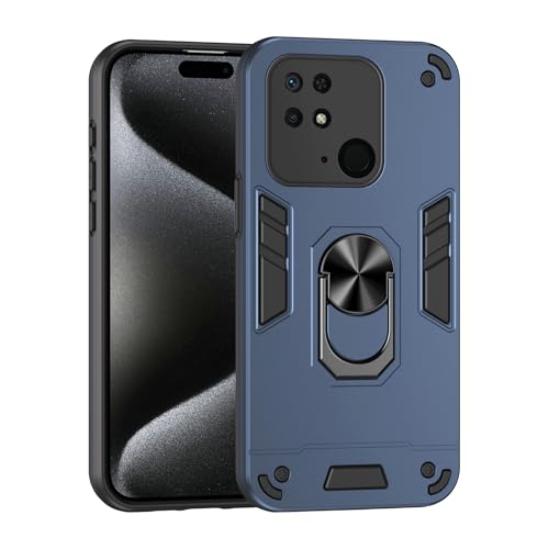 Compatible with Xiaomi Redmi 10C Phone Case Series Rugged, Shockproof Protective Cover with Built-in Metal Ring Stand, Compatible with Magnetic Car Mount- Blue