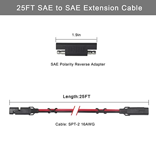 Kuncan 25Ft Sae To Sae 2 Pin Extension Cable Dc Power 16Awg Heavy Duty Battery Quick Disconnect/Connect Wire Harness With Sae Connectors With Dust Cap #TOP1