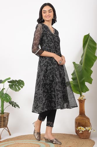 Image of W for Woman Orange Abstract Printed Tiered Spaghetti Kurta and Leggings Set with Dupatta
