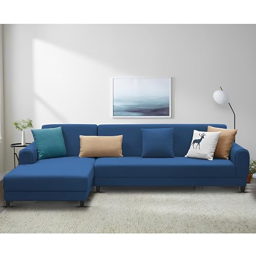 Image of Kraven LHS 6 Seater L Shape Sofa Set for Living Room (Blue Fabric) Premium Fabric Sofa