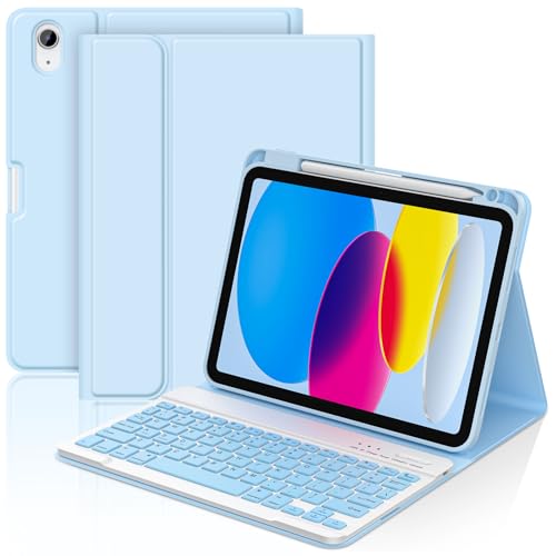 Image of COO Keyboard Case for iPad 11th A16 /10th Gen | Detachable Bluetooth Keyboard, Pencil Holder, Auto Wake /Sleep, 3 Angles, Shockproof PU TPU Cover, Blue
