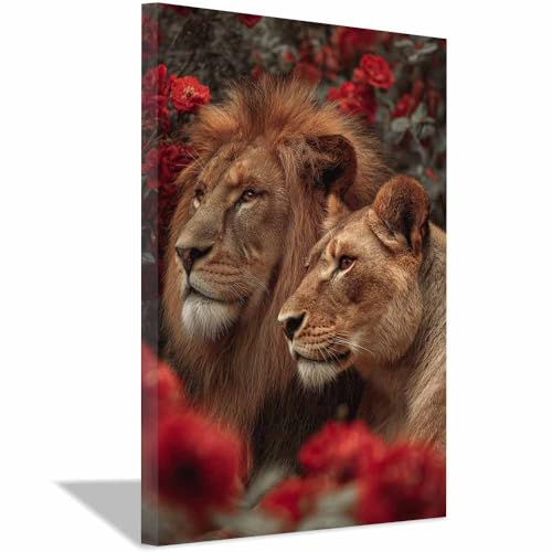Tableau décoration appartement lion finitions premium cadre bois naturel