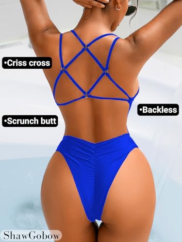 Image of ShawGobow Sexy Swimsuit for Women,Backless Scrunch Butt High Cut Monokini,One Piece Cheeky Bathing Suit Beach Pool Party