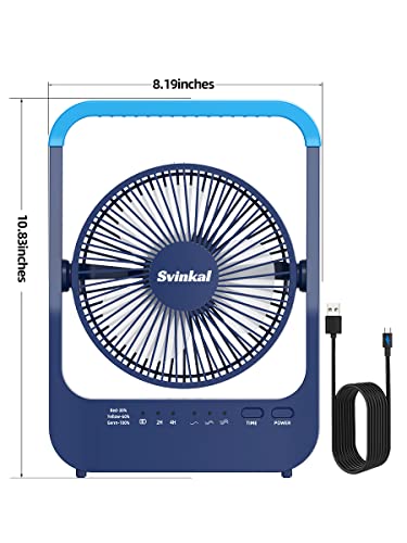 Svinkal Portable Desk Fan, 20000Mah Battery Powered Camping Fan, Portable Usb Port Power Supply Table Fan For Bedroom, Office, Travel. Timer Off Personal Fan, 200Hr, 3 Speed, 360°Rotation #TOP6