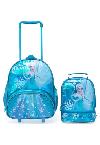 Kit Mochila Lancheira Escolar Disney Infantil Rodinha Frozen