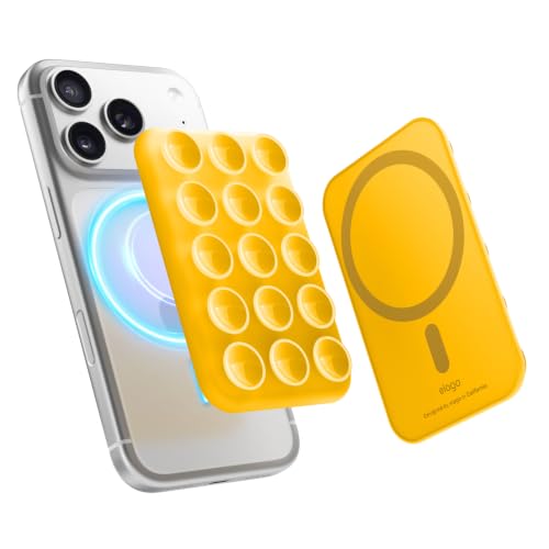 Image of elago Magnetic Suction Cup Phone Mount for iPhone, Compatible with MagSafe | Removable, Silicone, Holder, Hands-Free Selfies, Video for TikTok, Instagram Influencer, Creator, Strong Magnetism (Sunshine)