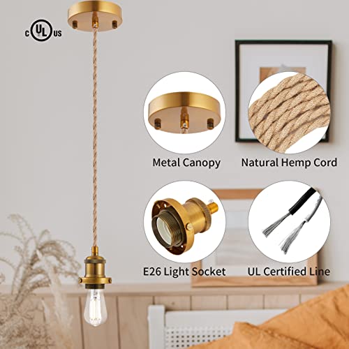 Image of Industrial Mini Pendant Light Kit, E26 Socket Pendant Hanging Light, Hemp Rope Vintage Hanging Pendant Light Cord, Adjustable Pendant Lights Ceiling Mount Kitchen Island Farmhouse