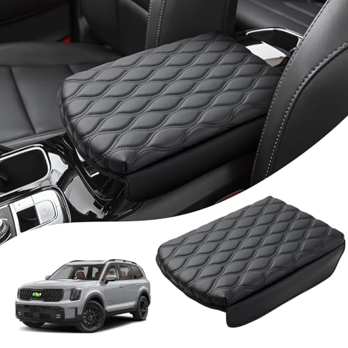 Autorder Center Console Cover for 2020-2024 2025 Kia Telluride Accessories Armrest Cushion Cover Nappa Leather Middle Console Covers Telluride Console Cushion Pad Anti-Scratch