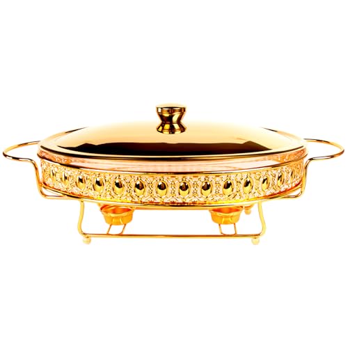 jinsongdafa Casserole Dish 13" x 9" Glass Baking Dish with Stainless steel Lid and rack, Golden oval 2.5 Qt Large Baking Pan For Casserole & Lasagna, Microwave Dishwasher Freezer Oven Safe by jinsongdafa - Used condition - US$37.34