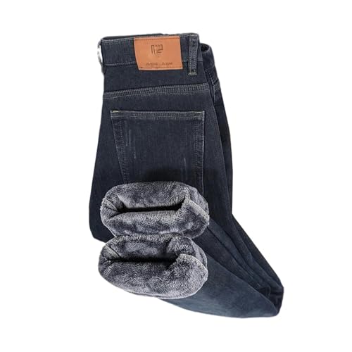 Winter Korean Jeans Men's Thickened Warm Elastic Slim Straight Denim Trousers