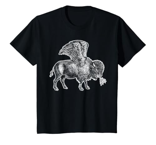 Funny Design Buffalo Wings Hot Foodie Chicken Bison Vintage T-Shirt, Youth, Black, Medium