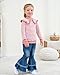 SODLON 4T Girls Clothes 5T Girl Outfits Winter Peter Pan Collar Pink Stripe Sweatshirt Bell Bottom Denim Pants Kids Fall Spring Toddler Jeans Clothing Fashion Little Girl Size 4 5 Year