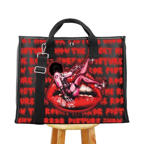 TOBGBE Horror Picture Movie Gifts R Horror Show Large Tote Bag R Horror Picture Show Lips Inspired Crossbody Tote for Fans