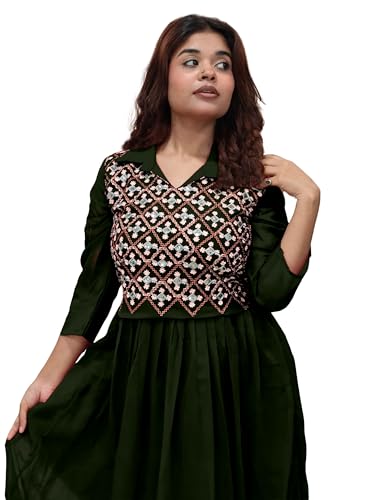Image of EthnicJunction Women's Georgette Regular Fit Yoke Embroidery Anarkali Maxi Dress | Navratri Speical Kurta