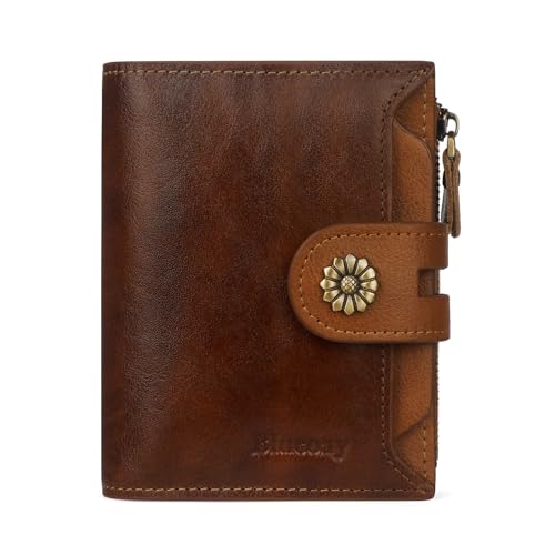 Image of Wallet Women,RFID Blocking Leather Womens Wallet Bifold Compact Card Holder Small Wallet for Women with Removable ID Window zsbrown